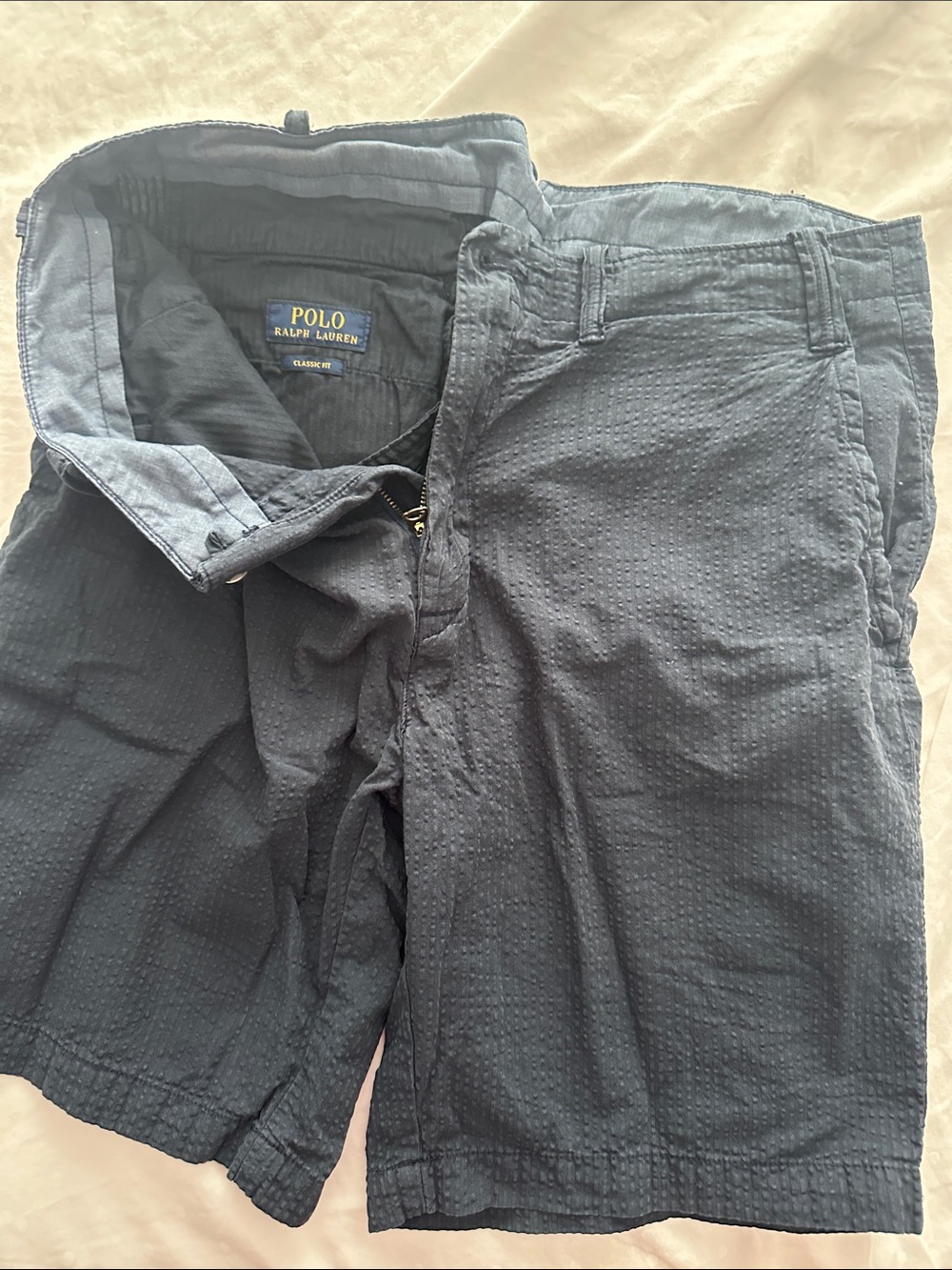 Polo by Ralph Lauren Navy Seersucker Flat-Front Shorts